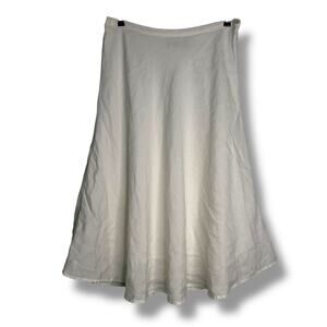 Chicos Size Large White Linen A Line Lined Midi Skirt Lagenlook Side Zip